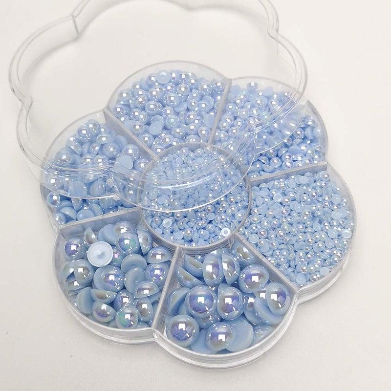 Chenkou Craft 3000PCS 1 Box Blue Round Flatback Imitation Half Pearls Bead Loose Beads Gem (Blue Half Ball) - Image 3